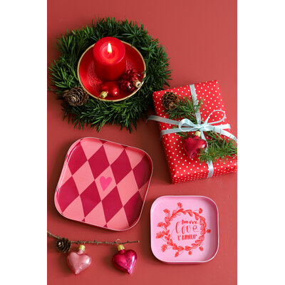 Overbeck and Friends Schmuckteller Emaille Raute pinkred