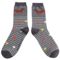 Miss Sparrow Männer-Socken Bamboo Sausage Dog & Stripes grey