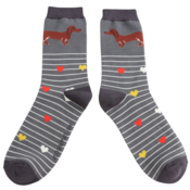 Miss Sparrow Männer-Socken Bamboo Sausage Dog & Stripes grey