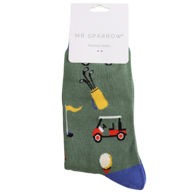 Miss Sparrow Mens Socks Bamboo Gone Golfing sage