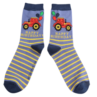 Miss Sparrow Mens Socks Bamboo Birthday Tractor denim