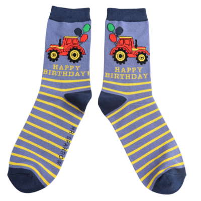 Miss Sparrow Männer-Socken Bamboo Birthday Tractor denim