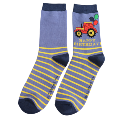 Miss Sparrow Männer-Socken Bamboo Birthday Tractor denim