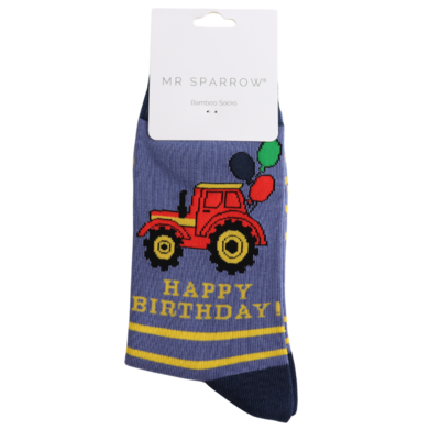 Miss Sparrow Mens Socks Bamboo Birthday Tractor denim