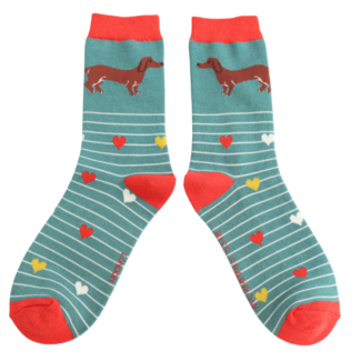 Miss Sparrow Socken Bamboo Sausage Dog & Stripes green