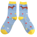 Miss Sparrow Socks Bamboo Sausage Dog & Stripes denim