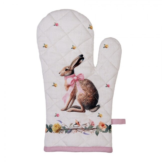 Oven mitt Rabbit & Roses pink