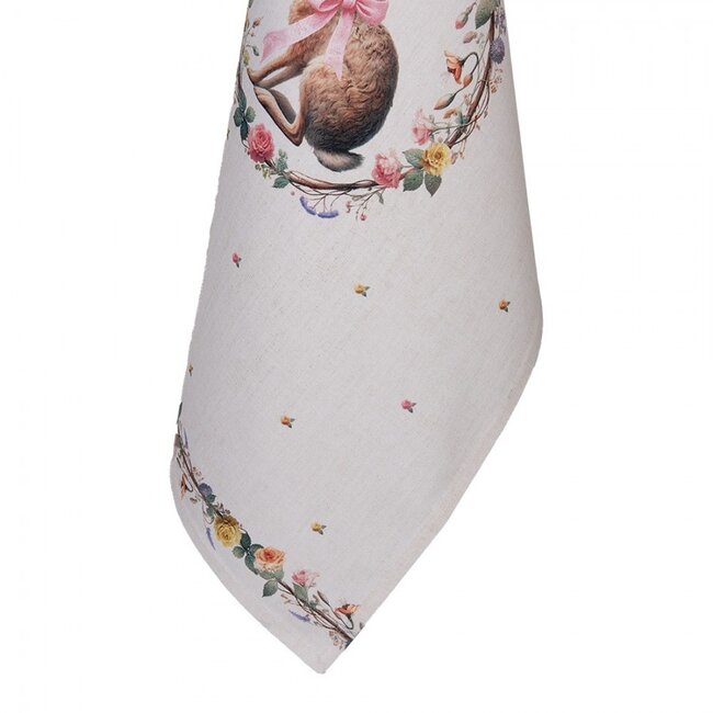 Tea towel Rabbit & Roses pink