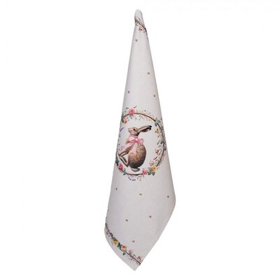 Clayre & Eef Tea towel Rabbit & Roses pink