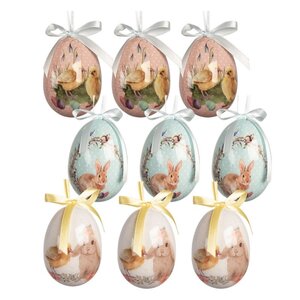 Clayre & Eef Easter Hanger Eggs Rabbits & Chicks Set of 9
