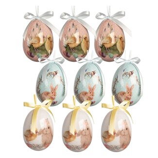Clayre & Eef Easter Hanger Eggs Rabbits & Chicks Set of 9