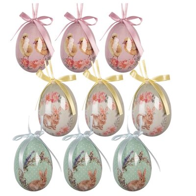 Clayre & Eef Osterhänger Eggs Rabbits & Flowers Set of 9