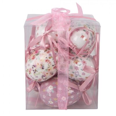 Clayre & Eef Osterhänger Eggs Petite Flower purple Set of 9