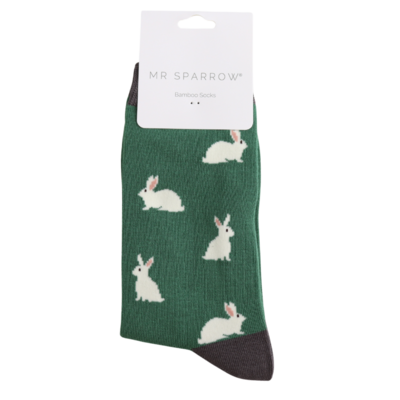Miss Sparrow Mens Socks Bamboo Rabbits green