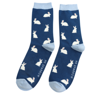 Miss Sparrow Mens Socks Bamboo Rabbits navy