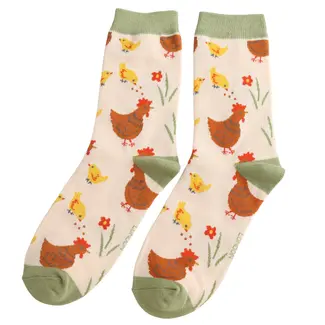 Miss Sparrow Socken Bamboo Chicks & Hen cream