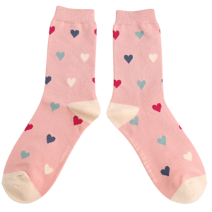 Miss Sparrow Socks Bamboo Multi Hearts dusky pink