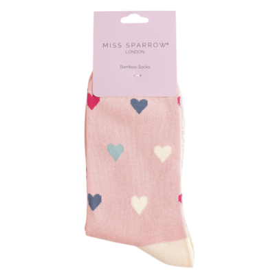 Miss Sparrow Socks Bamboo Multi Hearts dusky pink