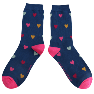 Miss Sparrow Socks Bamboo Multi Hearts navy