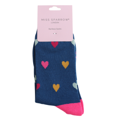 Miss Sparrow Socken Bamboo Multi Hearts navy