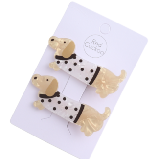 Red Cuckoo Haarclips Dog white Set of 2
