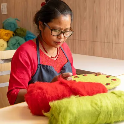 Sjaal met Verhaal Felt Coaster 25 cm Lieveheersbeestjes lichtgroen