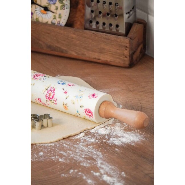 Silicone Wooden Rolling Pin English Garden 43 cm