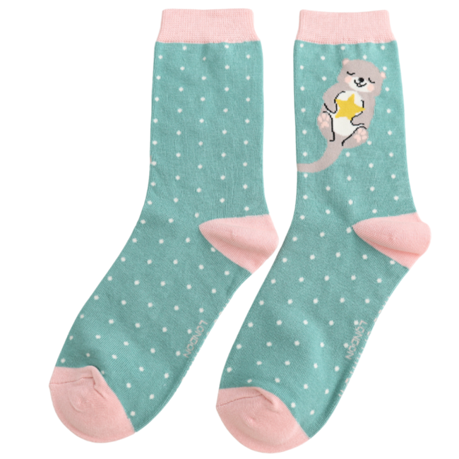 Socks Bamboo Otter & Dots green