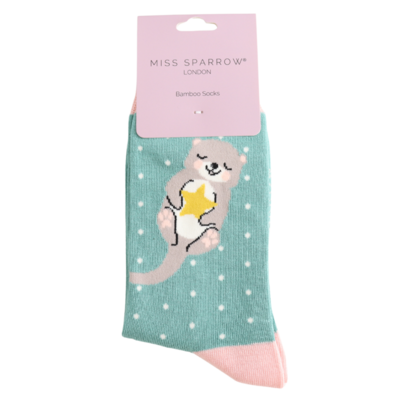 Miss Sparrow Socks Bamboo Otter & Dots green