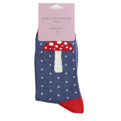 Miss Sparrow Socks Bamboo Dotted Toadstool denim