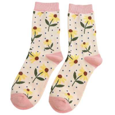 Miss Sparrow Socks Bamboo Sunflowers cream