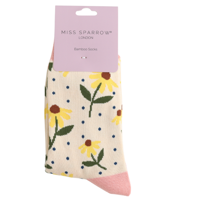 Socks Bamboo Sunflowers cream