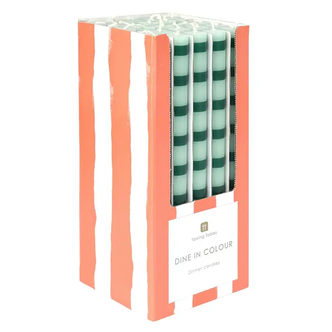 Dinner Kerzen Stripe green in Display