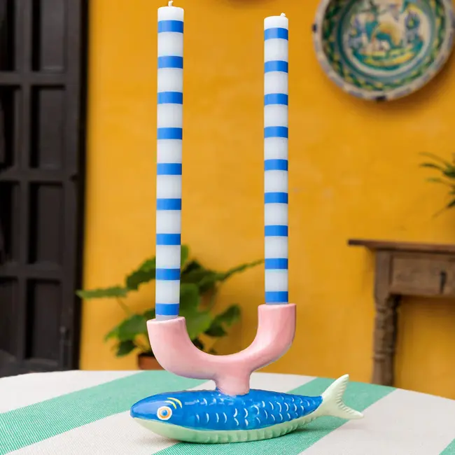 Dinner Kerzen Stripe blue in Display