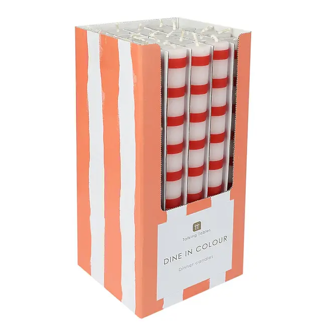 Dinner Kerzen Stripe red in Display