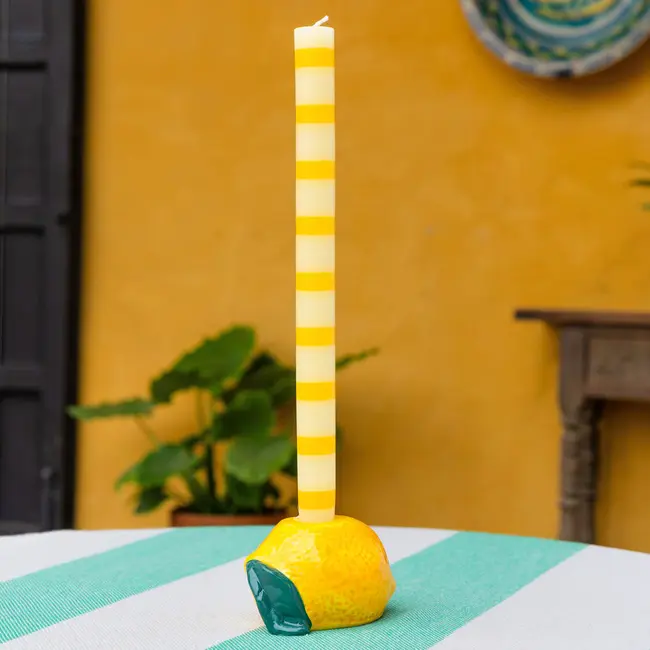 Dinner Kerzen Stripe yellow in Display