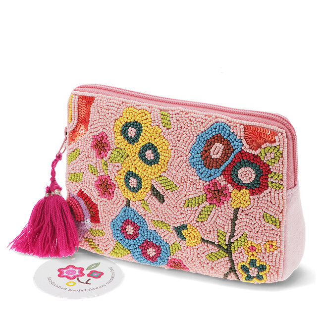 Makeup Bag Beaded Handcrafted Flowers
