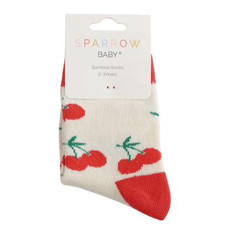 Miss Sparrow Kids-Socken Bamboo Cherries cream 2-3Y