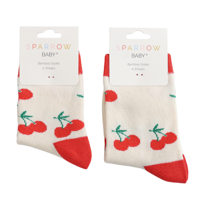 Miss Sparrow Kids-Socken Bamboo Cherries cream 2-3Y
