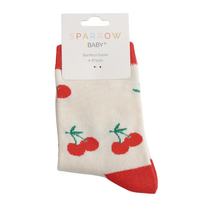 Miss Sparrow Kids-Socken Bamboo Cherries cream 4-6Y