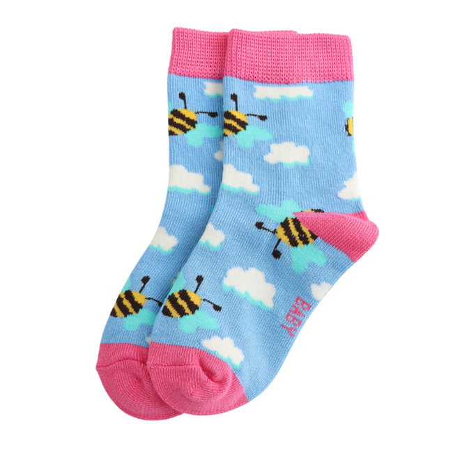 Kids Socks Bamboo Bees & Clouds powderblue 2-3Y