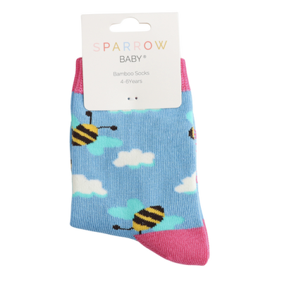 Miss Sparrow Kids Socks Bamboo Bees & Clouds powderblue  4-6Y