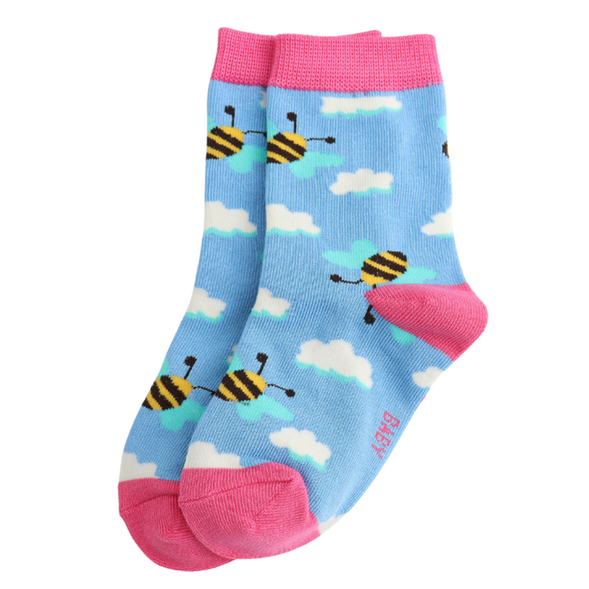 Kids Socks Bamboo Bees & Clouds powderblue  4-6Y