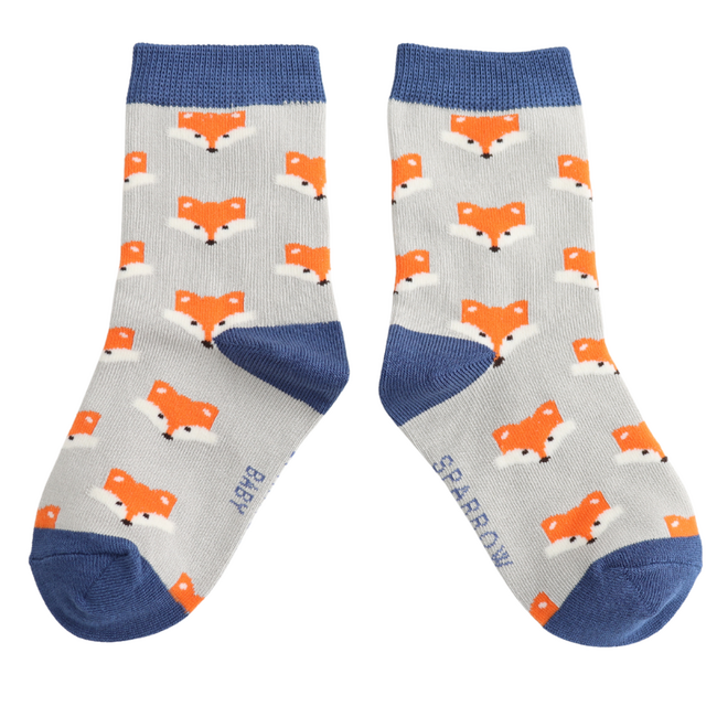Kids Socks Bamboo Fox Faces silver 4-6Y