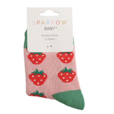 Miss Sparrow Kids Socks Bamboo Strawberries dusky pink 2-3Y