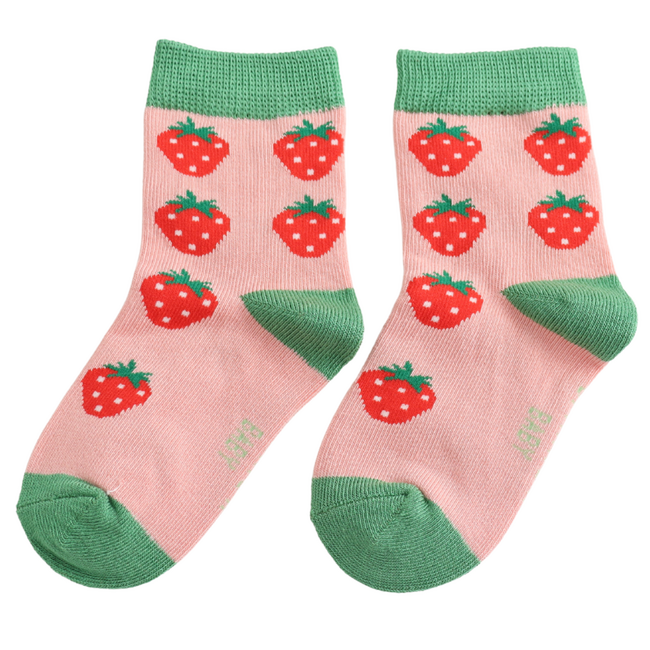 Kids Socks Bamboo Strawberries dusky pink 2-3Y