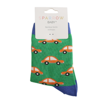 Miss Sparrow Kids Socks Bamboo Cars green  4-6Y