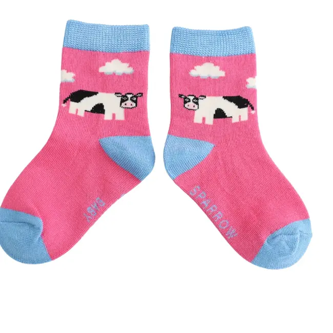 Kids Socks Bamboo Cows hotpink 2-3Y
