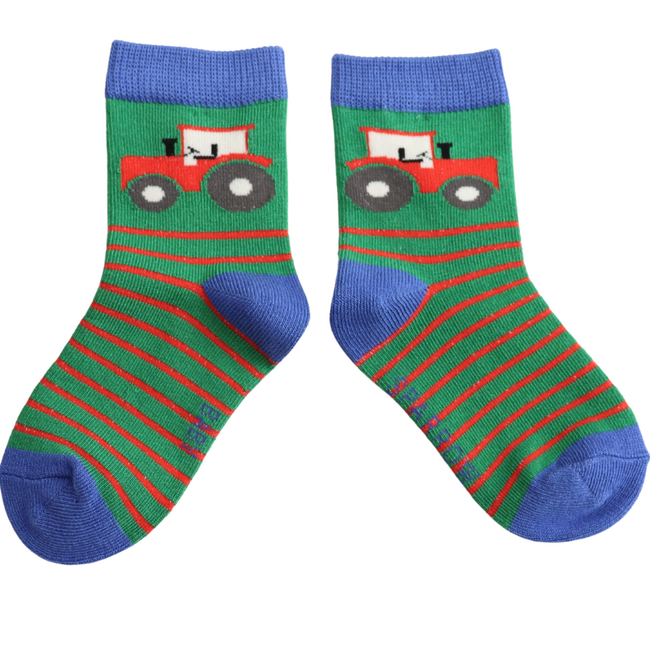 Kids-Socken Bamboo Tractor & Stripes green 2-3Y