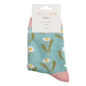 Miss Sparrow Kids Socks Bamboo Daisies duckegg 4-6Y